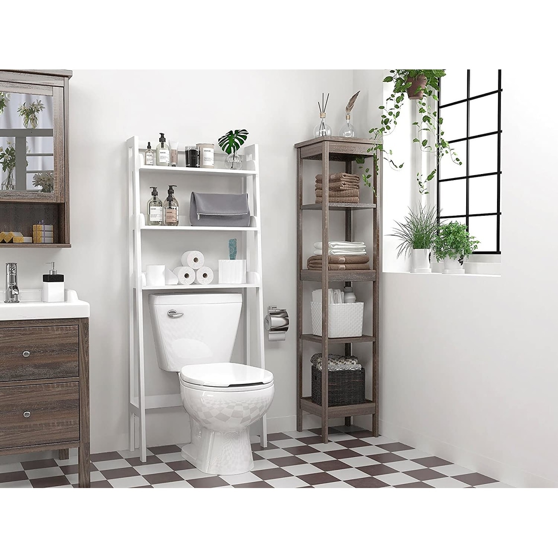 Utex Bathroom Storage Over The Toilet, Bathroom Cabinet Organizer with Adjustable Shelves and Double Doors - Espresso