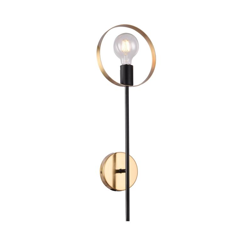 Industrial 1-Light Black and Brushed Brass Arm Wall Sconce