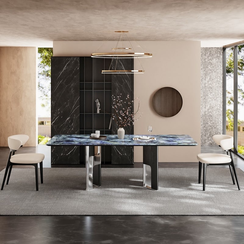 Modern 78.7" Dining Table, Glossy Sintered Stone Top, for 6-8 persons - 78.74"