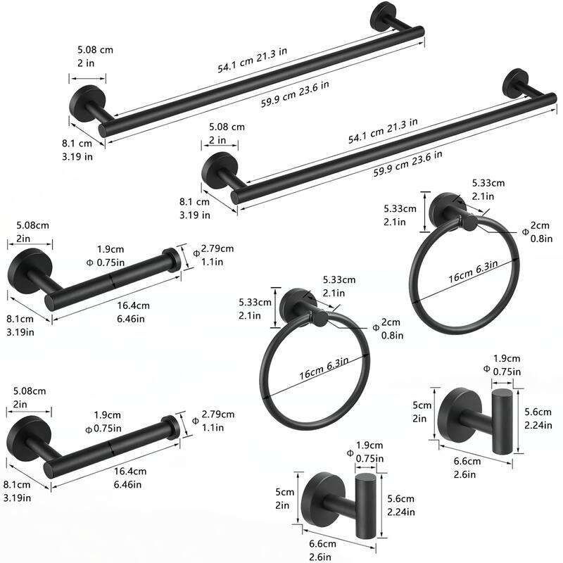8-Pieces Black Bathroom Accessories Set,Bath Towel Bar Set