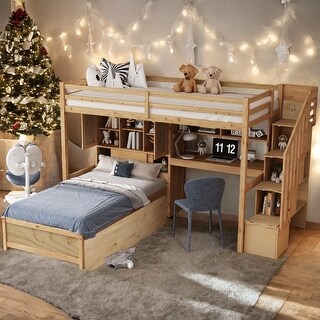 Twin over Twin Loft Bed with Built-in Desk and Storage