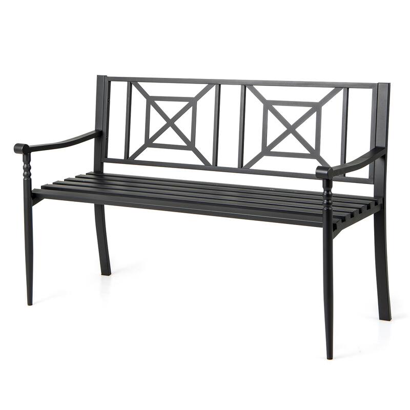 Gymax 51'' Metal Bench Slatted Garden Bench for 2-3 People Patio - Black
