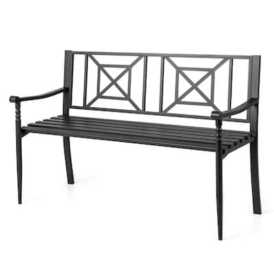 Gymax 51'' Metal Bench Slatted Garden Bench for 2-3 People Patio