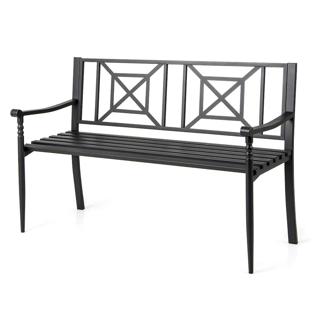 Gymax 51'' Metal Bench Slatted Garden Bench for 2-3 People Patio