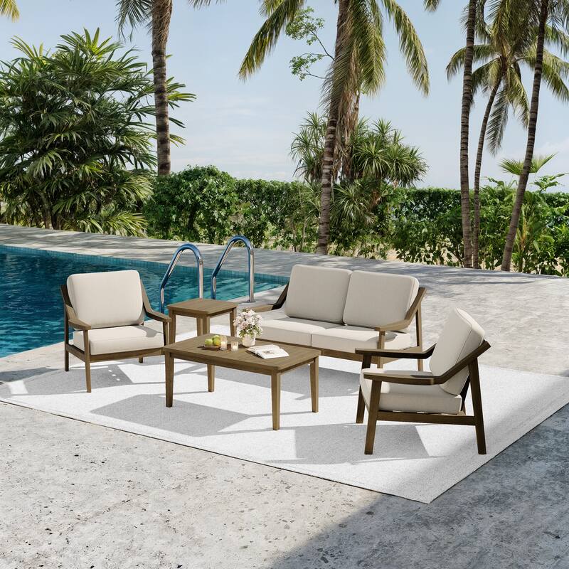 5-piece Adirondack Patio Teak Lounge Chairs Loveseat Conversation Set