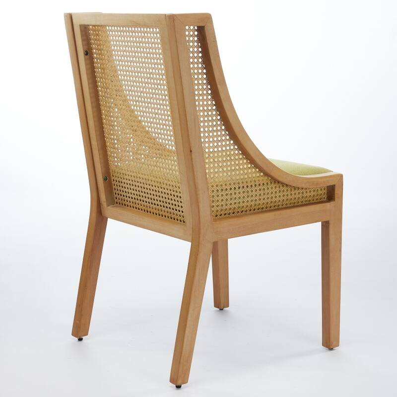 Rustic Rattan Dining Chairs with Solid Wood Frame ,Decorative Armrests and Linen Upholstered Seat