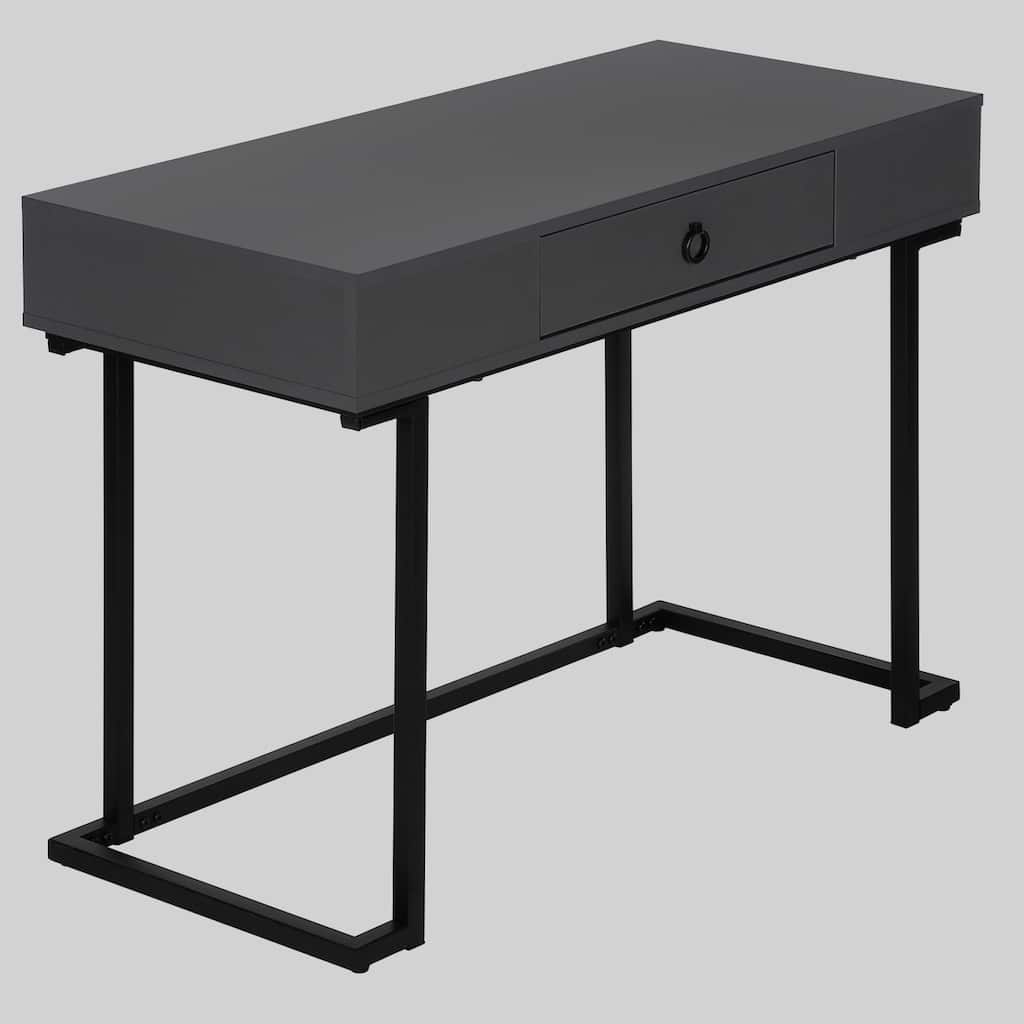 Contemporary 42" Computer Desk, Laminate Top, Black Metal Legs, Storage Drawer with Ring Pull