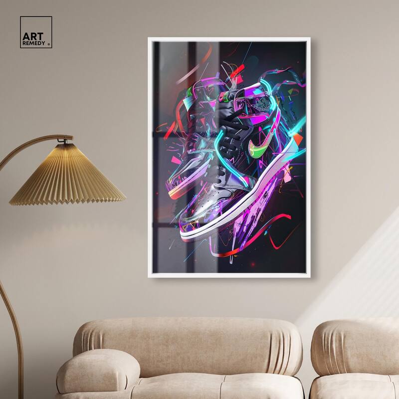 Neon Ribbons Sneakers Shadowbox by Art Remedy