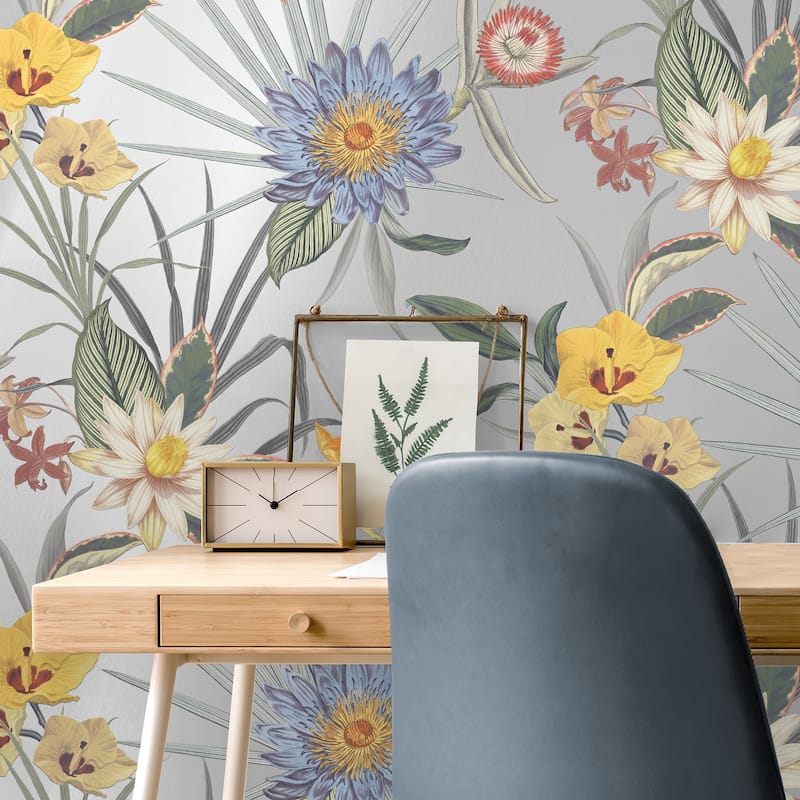 Fine Decor Calista Light Blue Tropical Floral Wallpaper