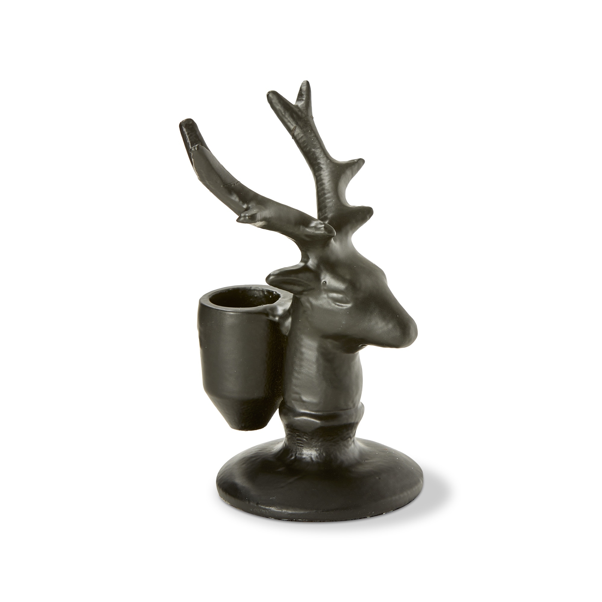 Reindeer Taper Holder Small Black Aluminum Candle Holder Sculpture for Christmas 5 in H x 3.5 in L x 2.75 in W