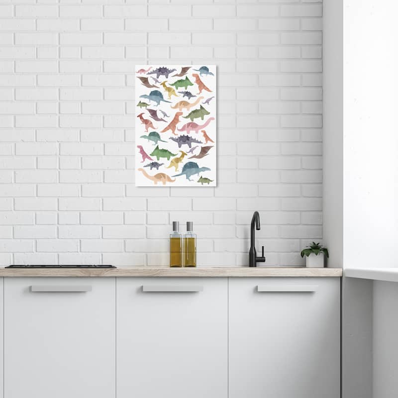 Wynwood Studio Canvas Animals Dinosaurs Pattern White and Modern & Contemporary Wall Art Canvas Print - 16 x 24