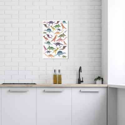 Wynwood Studio Canvas Animals Dinosaurs Pattern White and Modern & Contemporary Wall Art Canvas Print