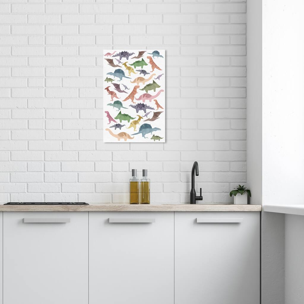 Wynwood Studio Canvas Animals Dinosaurs Pattern White and Modern & Contemporary Wall Art Canvas Print