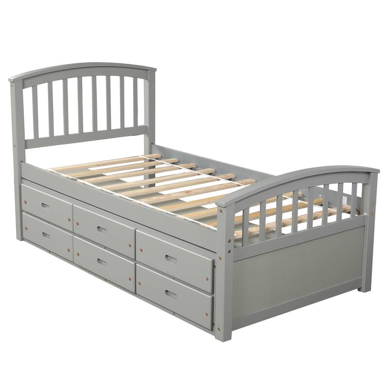 Twin Platform Bed, Twin Size Daybed w/6 Drawers, Wood Storage Bedframe