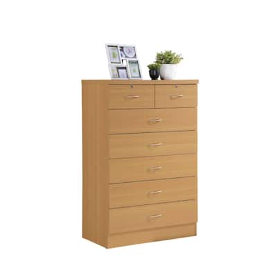 48" Beige and Silver Rectangular 7-Drawer Chest with Locks