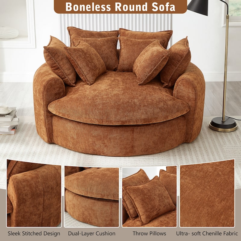 Oversized Round Accent Chair Lounge Chaise, Chenille Upholstered Boneless Sofa Bed, Deep Seat Sleeper Couch Reading Armchair