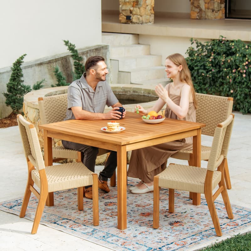 Cambridge Casual Zephyr 5-Piece Teak Patio Dining Set with Woven Rope Chairs