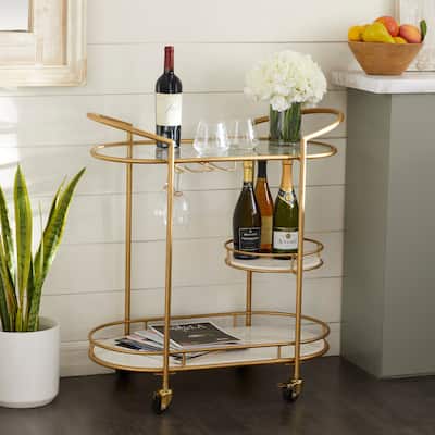 Gold, Silver, or Black Iron Contemporary Modern 3 Tier Drink Bar Storage Cart