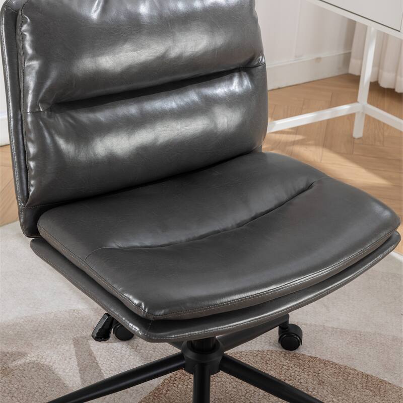 Ergonomic Swivel Vanity Chair, Adjustable Height, Wide Seat, PU Leather