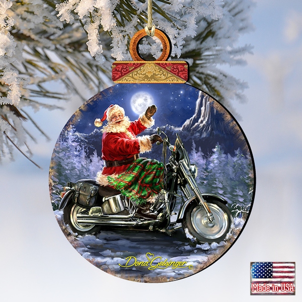 Designocracy Santa Motorcycle Rider Wooden Ornaments Set of 2 by Gelsinger Christmas Santa Snowman Decor