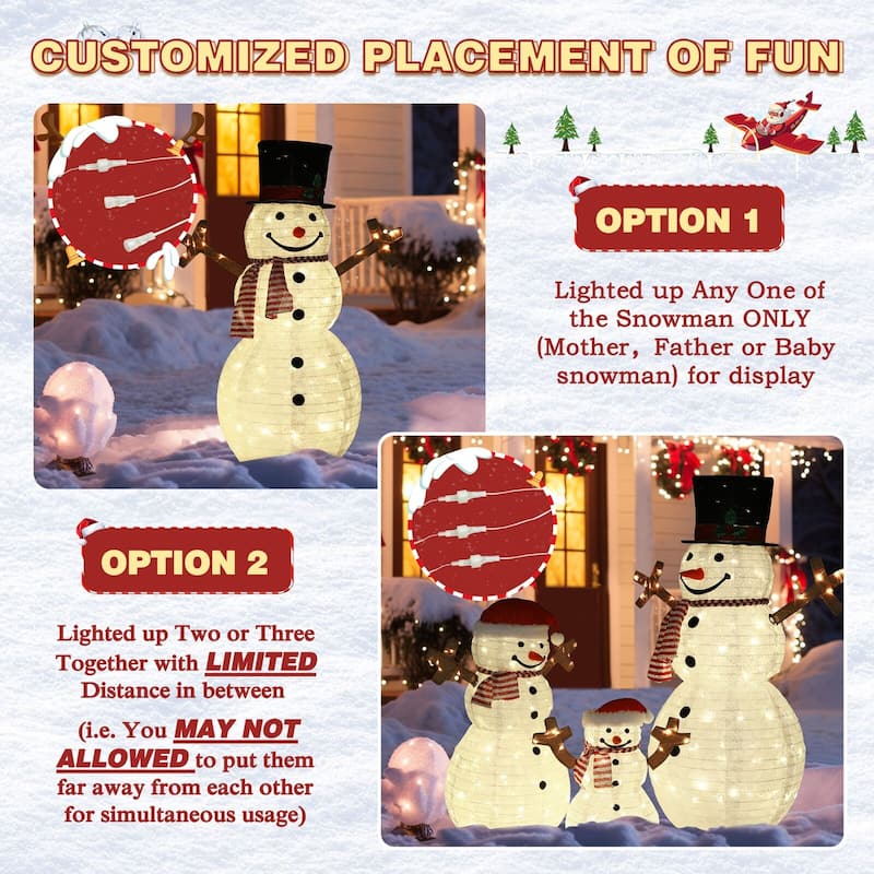 VEIKOUS 4 ft. Warm White LED Snowman Family Christmas Holiday Yard Decoration (3-Piece)