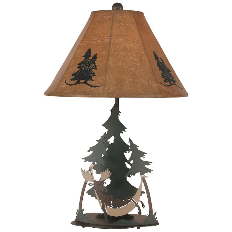 Rustic Iron Nature Scene Table Lamp with Nightlight