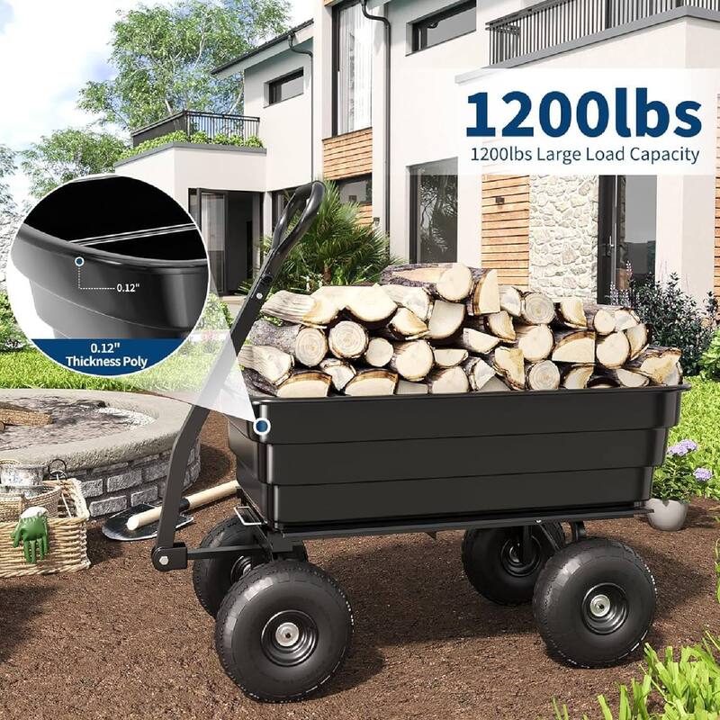 1200 LBS Capacity Garden Cart, Heavy Duty Poly Dump Cart for Landscaping and Gardening