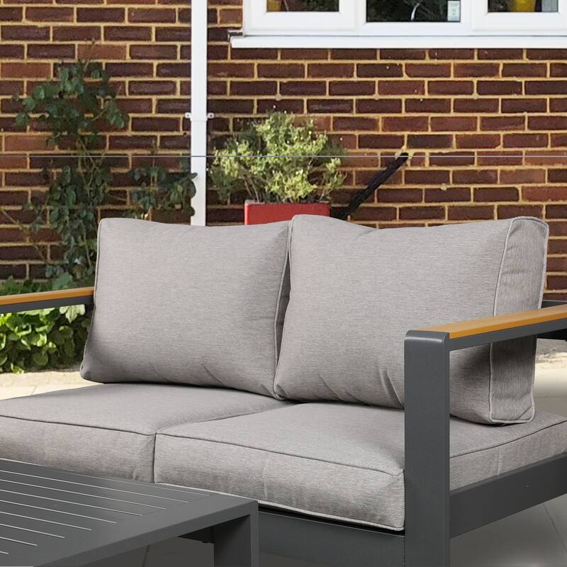 Aoodor Outdoor Aluminum Frame Loveseat with Grey Cushions, 53"W x 26"D x 26"H