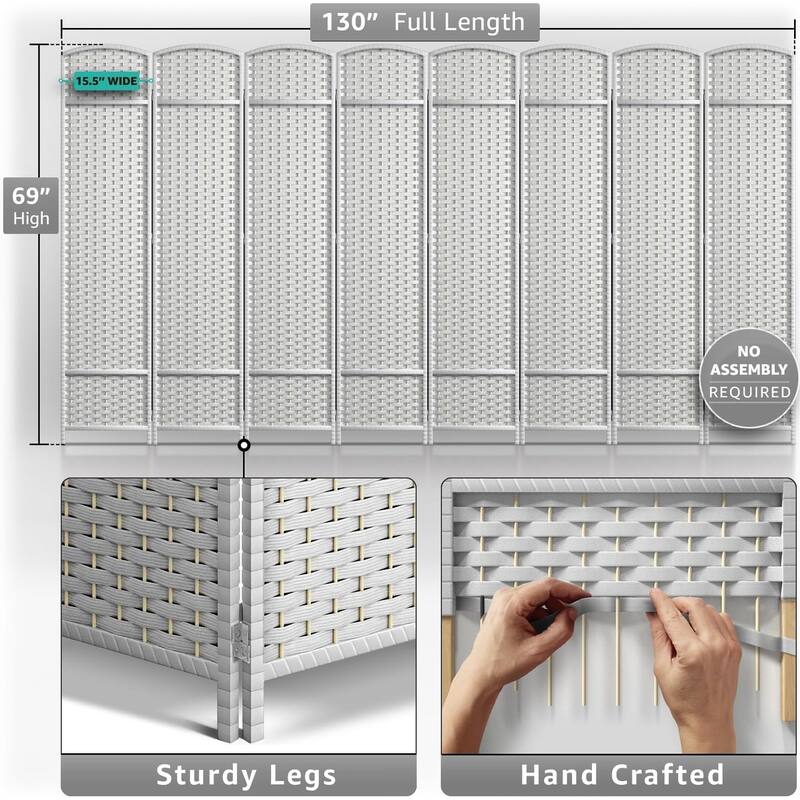 Room Divider Folding Privacy Screen Tall Partition Foldable Wall 8 Panel - 96” L x 19.50” W x 69” H