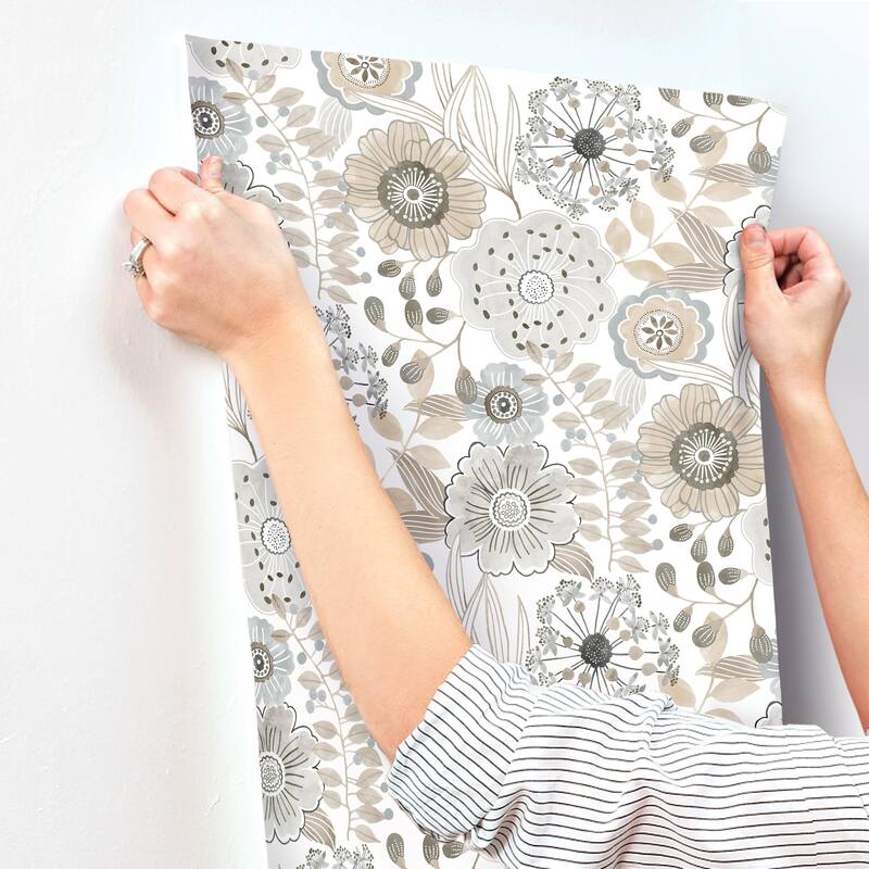 York Wallcoverings Artistic Bouquet Neutral Wallpaper
