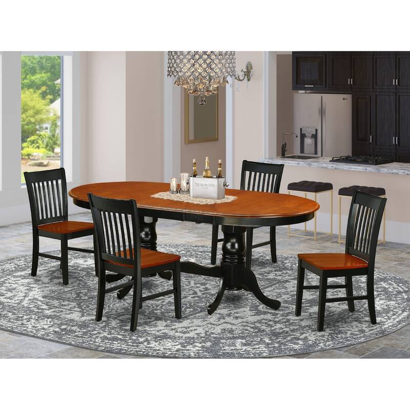 East West Furniture Dining Table Set- an Oval Dining Room Table and Wooden Seat Chairs, Black & Cherry (Pieces Options)