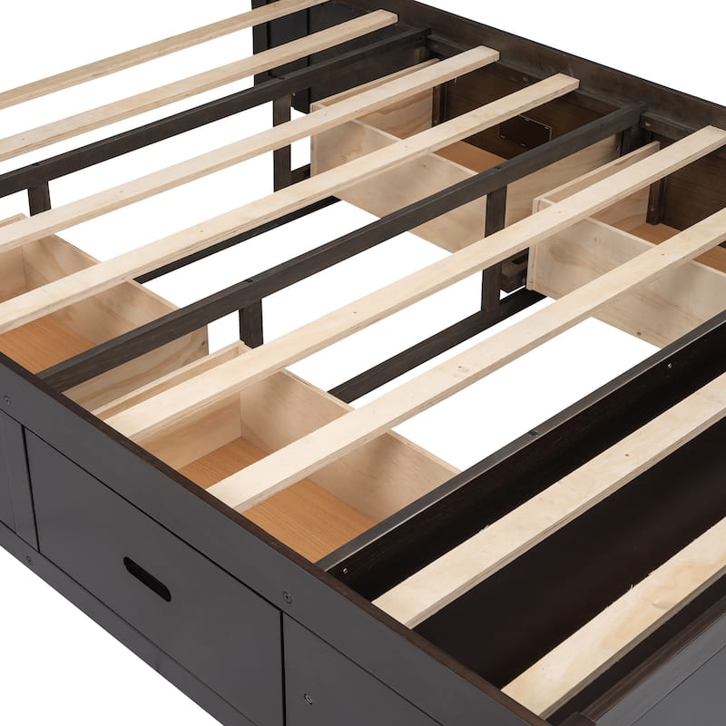 Wood Queen Size Platform Bed with Storage Headboard & shoe rack and 4 drawers