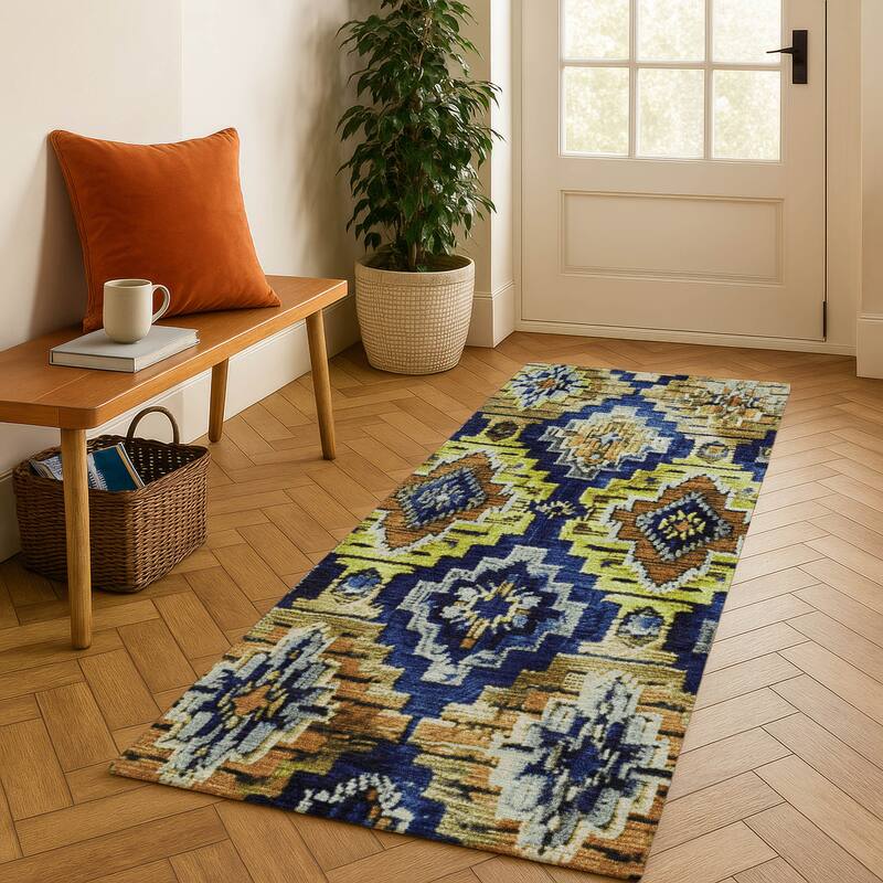 Premium Washable Super Soft Boho Global Mayfield Rug - Navy - 2'3" x 7'6"