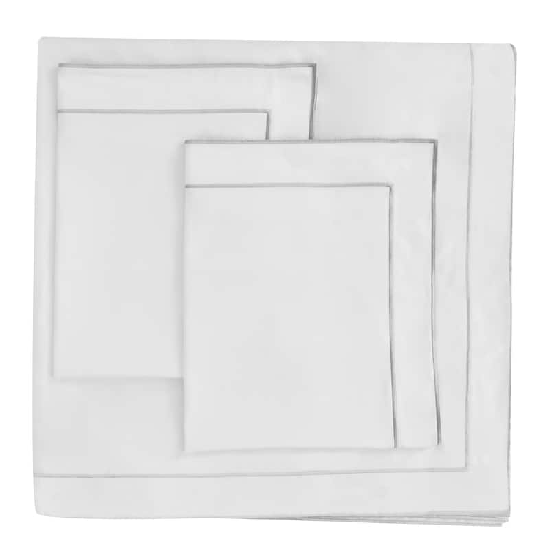 600 Thread Count Cotton Embroidered Edge Duvet Set and Sham - Grey - 3 Piece - King - Cal King