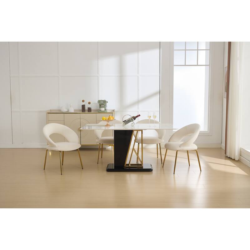 Set of 1 Dining Chairs With Curved Backrest and Golden Metal Legs