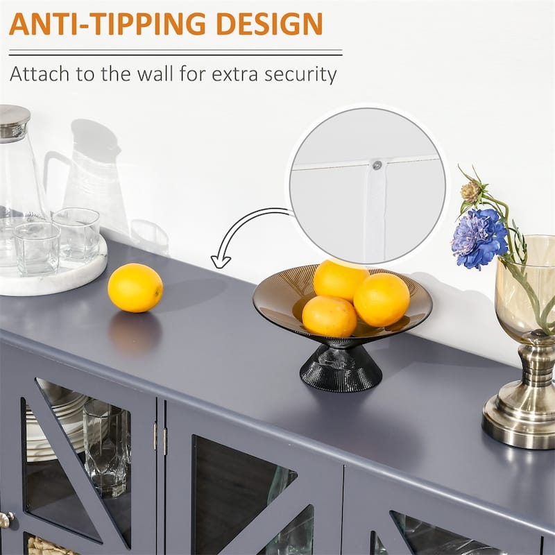 Buffet Cabinet with Tempered Glass Doors and Adjustable Storage Shelf