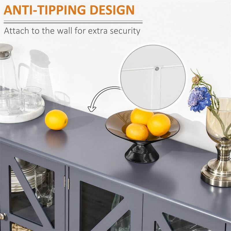 Kitchen Buffet Cabinet with Glass Doors and Adjustable Storage Shelf