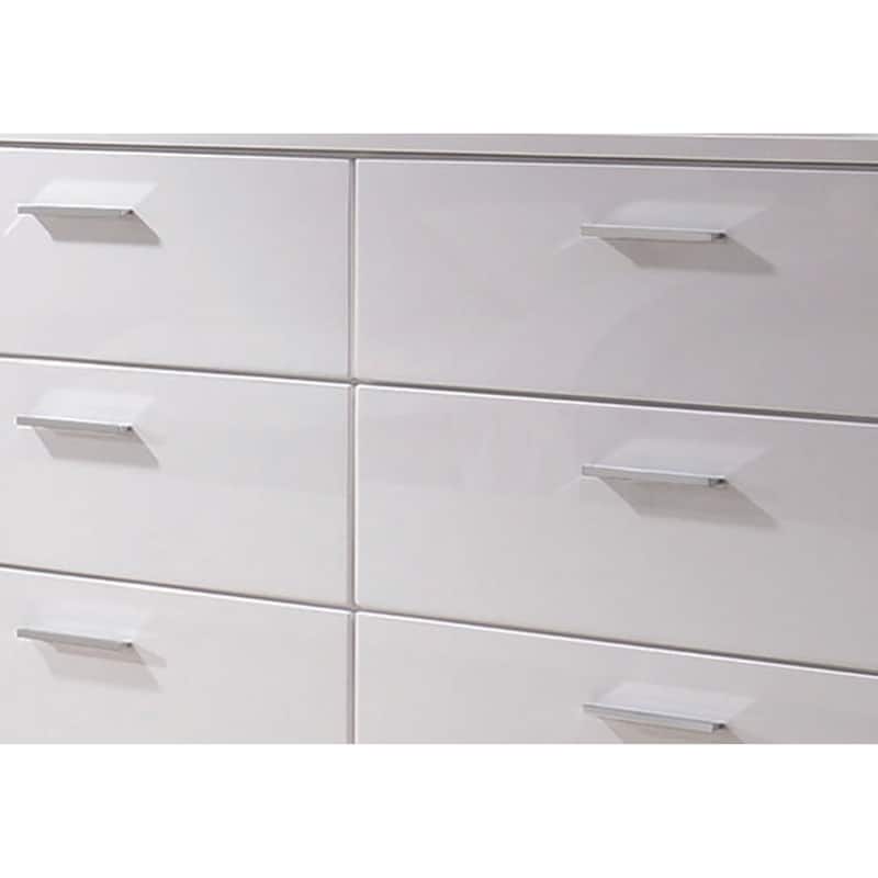 High Gloss Finish Wood and Metal Dresser with 6 Spacious Drawers,White