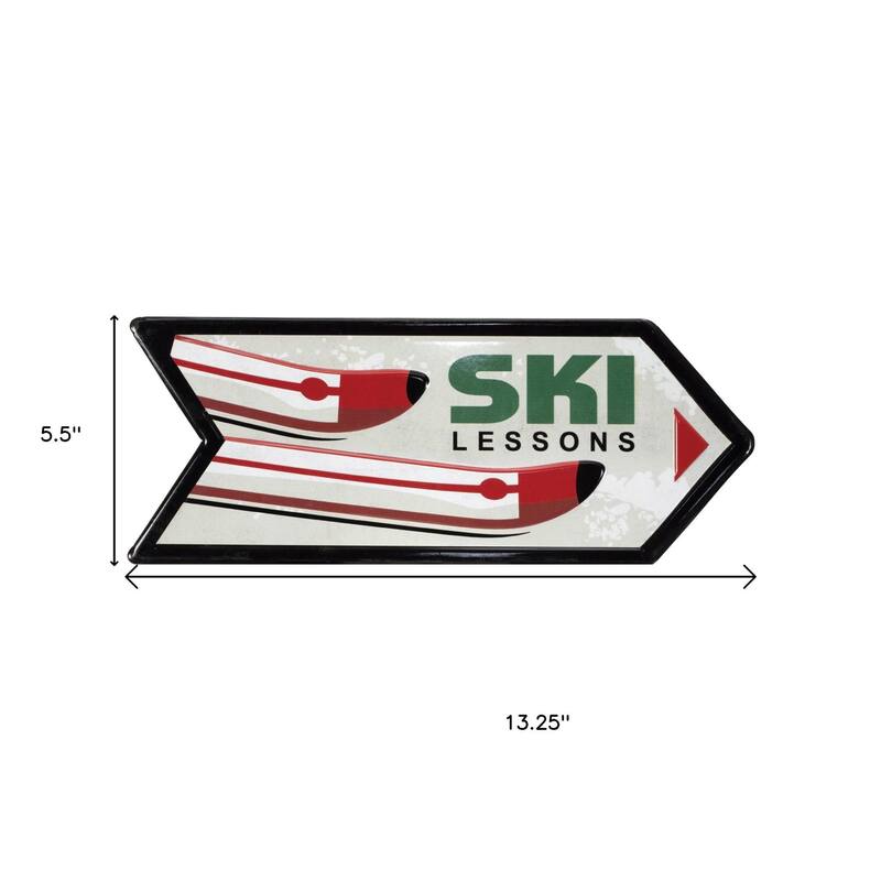 HomeRoots Set of Two Black Red And White Ski Lessons Metal Hanging Wall Decor