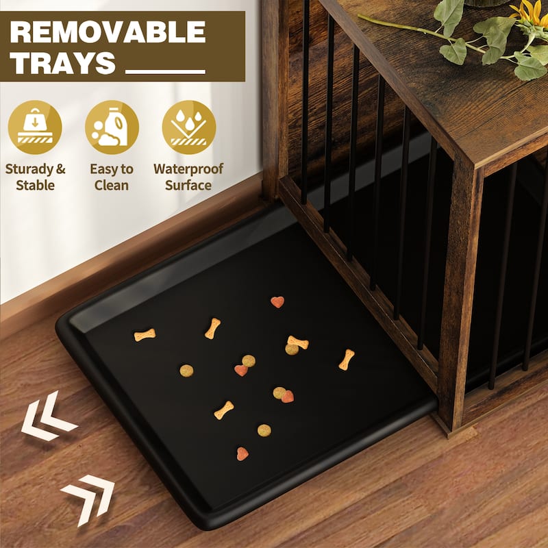 70'' W Dog Crate Furniture, Dog Kennel Furniture with Divider & trays