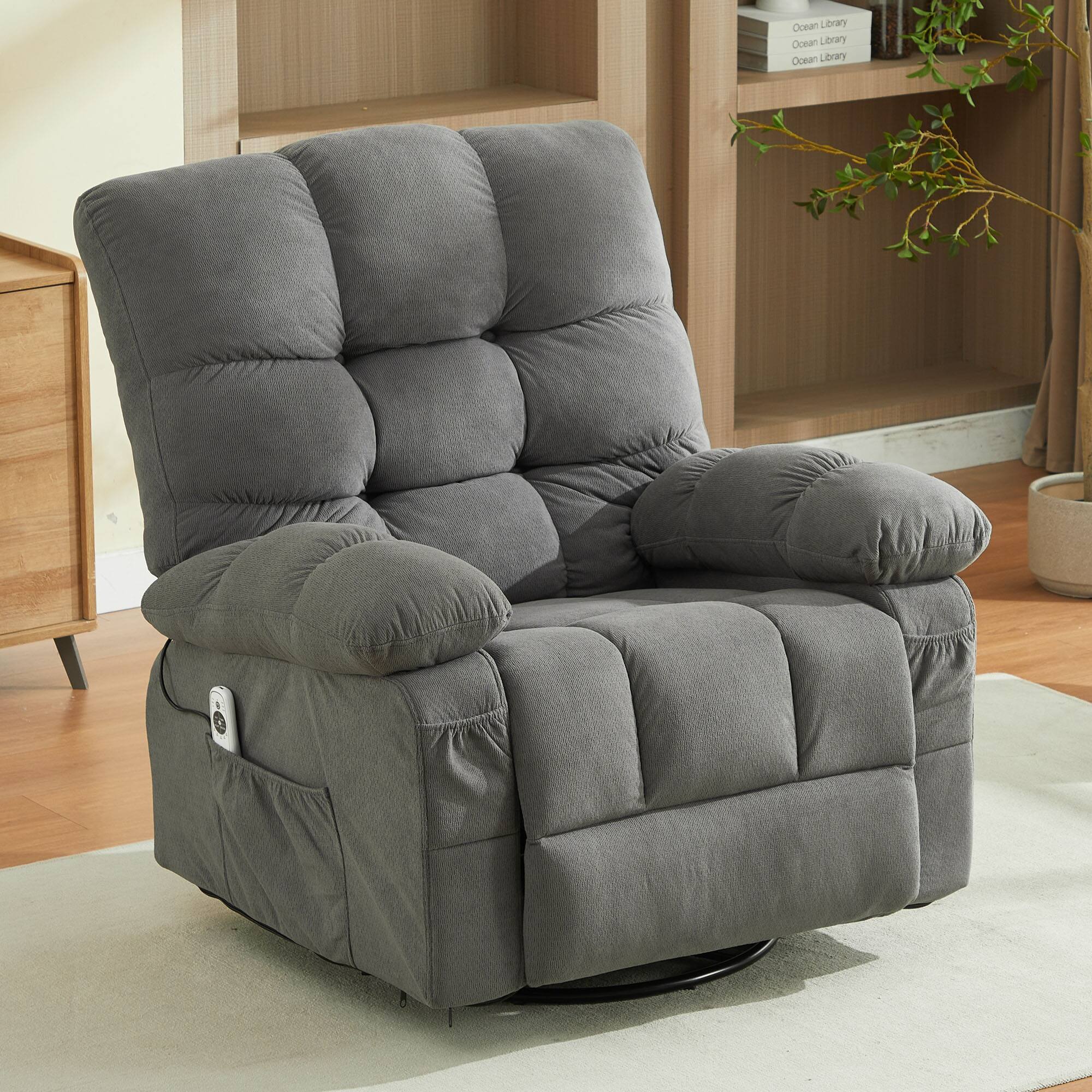 Oversized Massage Swivel Recliner Chair, Vibration & Lumbar Heating, USB Port