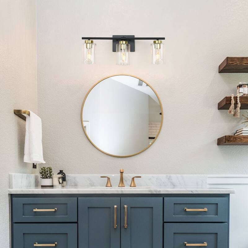 22.83 in. 3-Light Modern Wall Sconce Bathroom Vanity Light with Glass Shade