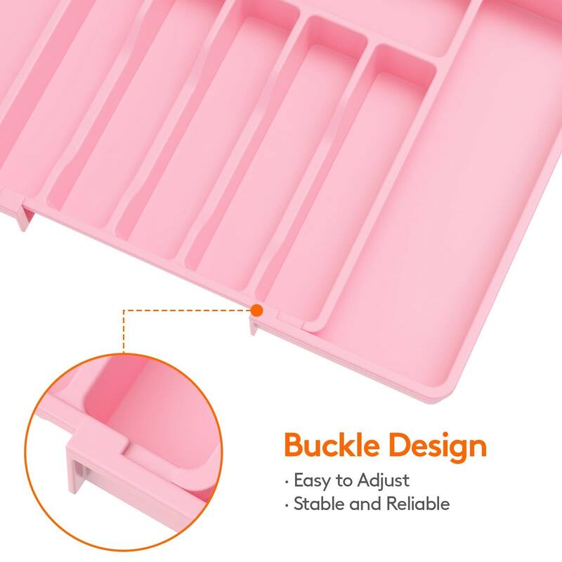 BPA-Free Expandable Silverware Drawer Organizer-Pink Large