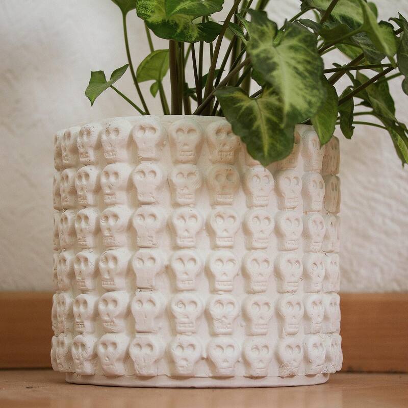 NOVICA Handmade Rows Of White Skulls Ceramic Flower Pot