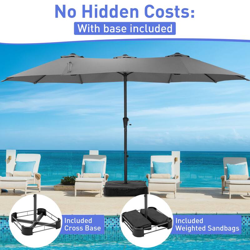 Ainfox 10ft Solar Patio Umbrella 40 LED Lighted and Umbrella Base, Strip Lights Outdoor Market Table Umbrella