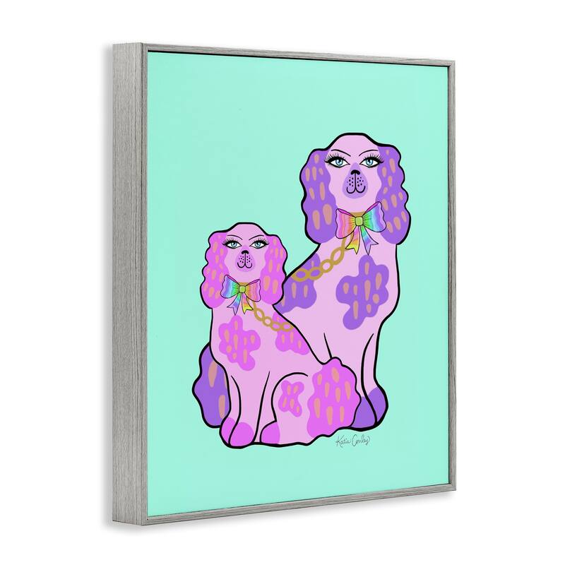 Stupell Funky Glam Dogs on Turquoise Framed Giclee Art Design By Katie Conley