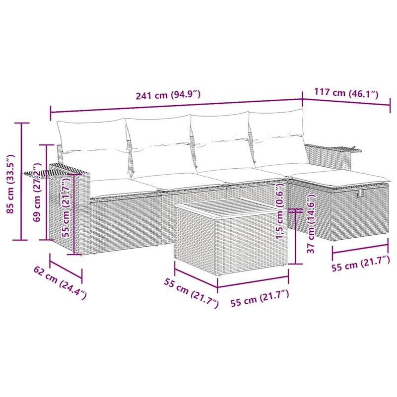 vidaXL Patio Sofa Set with Cushions Outdoor Furniture 6 Piece Poly Rattan