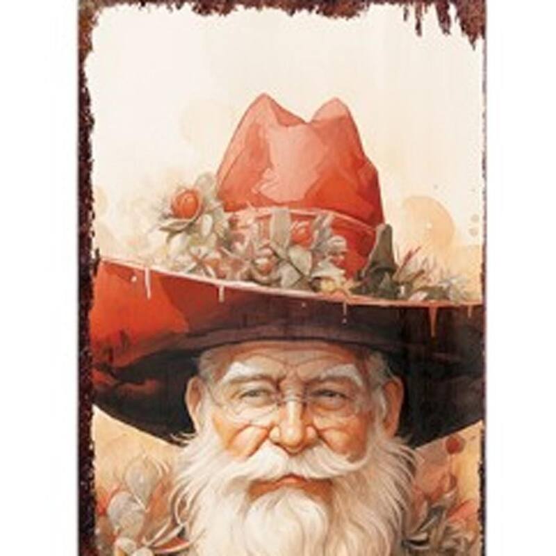 HomeRoots 36" Red Green And White Solid Wood Christmas Cowboy Santa Porch Sign