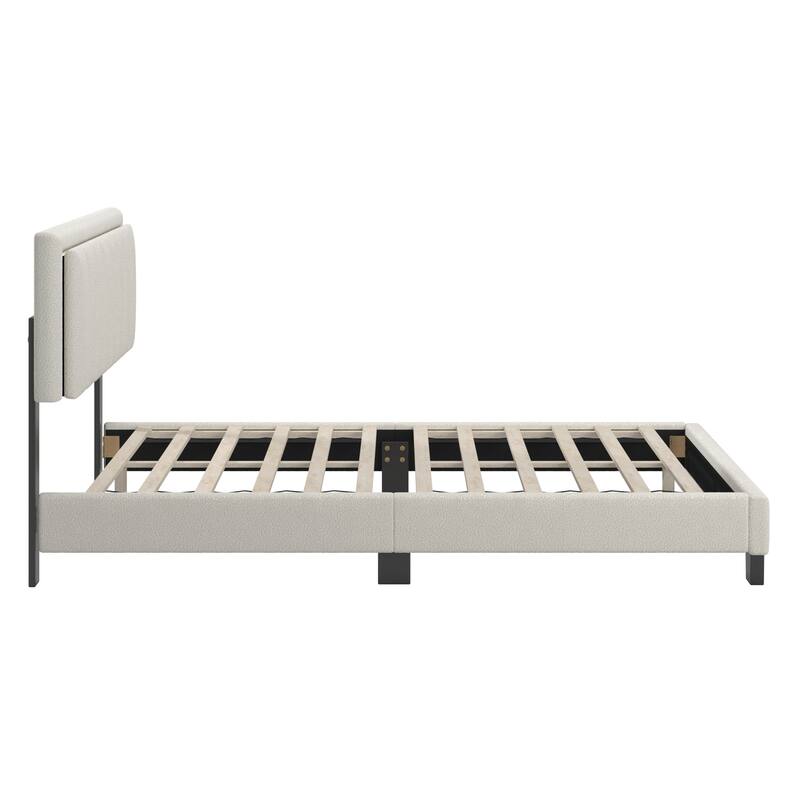 Tavyn Queen Platform Bed with Boucle Upholstery and LED Light Headboard by iNSPIRE Q Modern