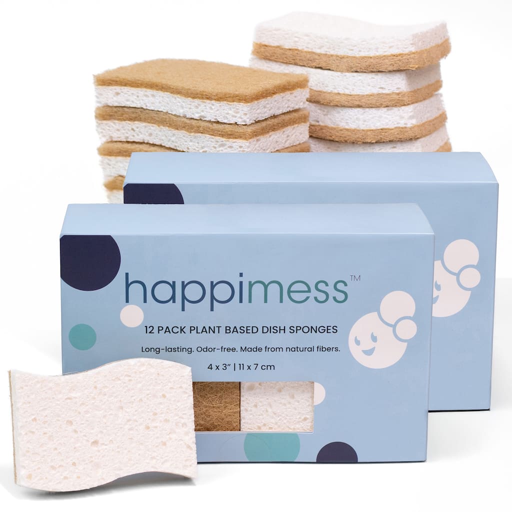 Natural Plant Based Non-Scratch Sisal Hemp/Cellulose Scrubbing Dish Sponge, Beige/White (Set of 24)